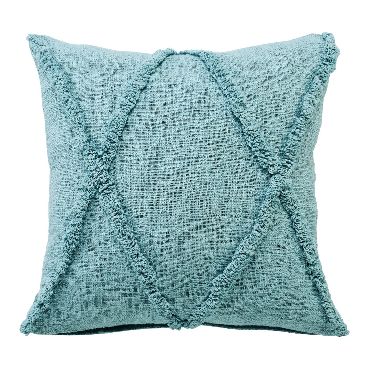 Laddha Home Designs 20" Blue Hand Woven Diamond Tufted Square Throw Pillow